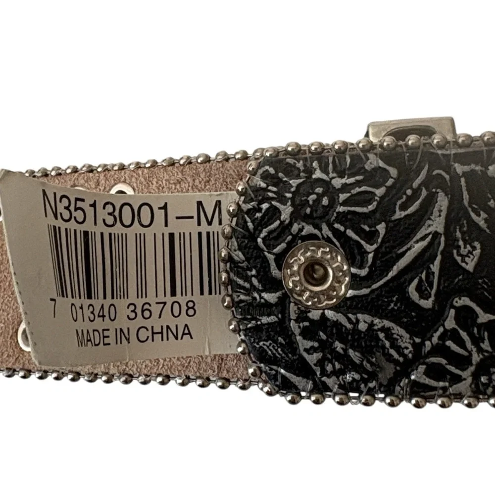 Blazin Roxx embossed leather western belt, crystal conchos,rhinestones, studs, M